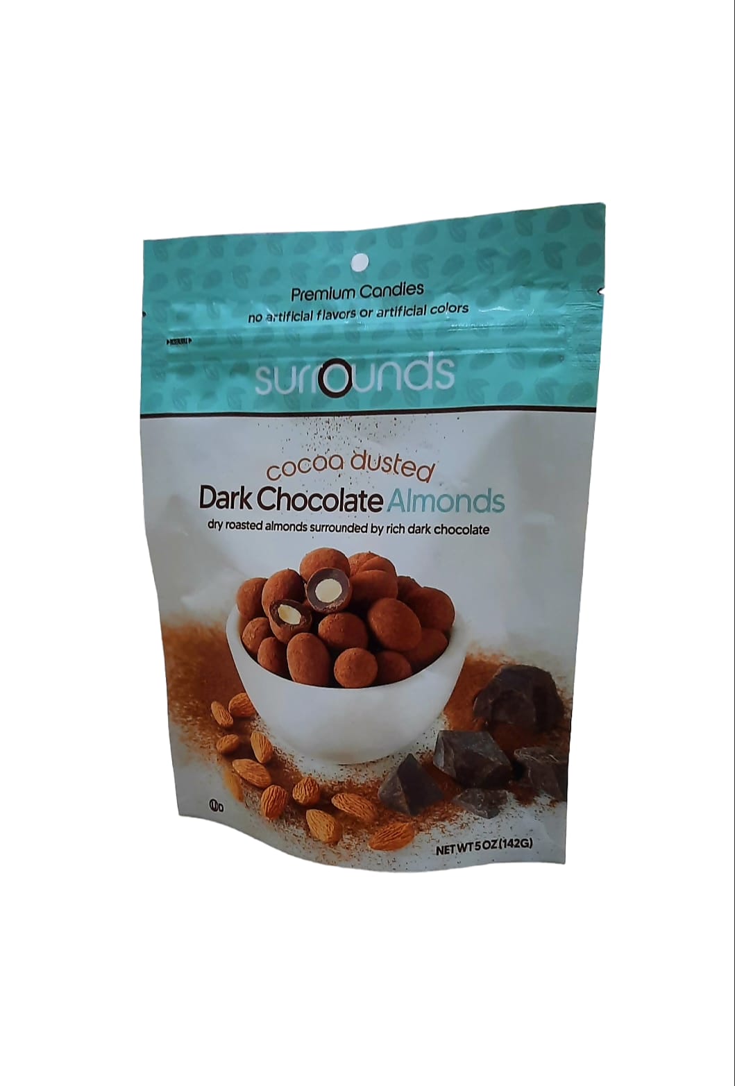 SURROUNDS COCOA DUSTED DARK CHOCOLATE ALMONDS 5OZ The Gourmet Grocer