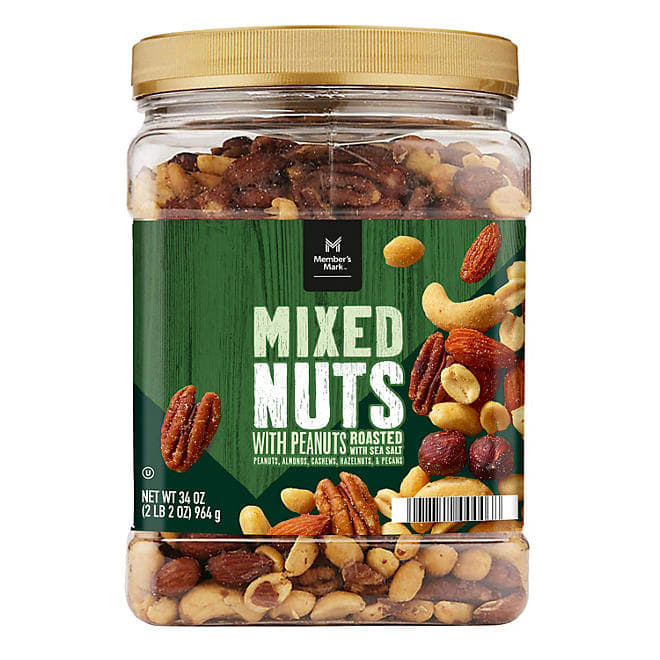 MEMBER'S MARK MIXED NUTS WITH PEANUTS ROASTED WITH SEA SALT 34OZOZ