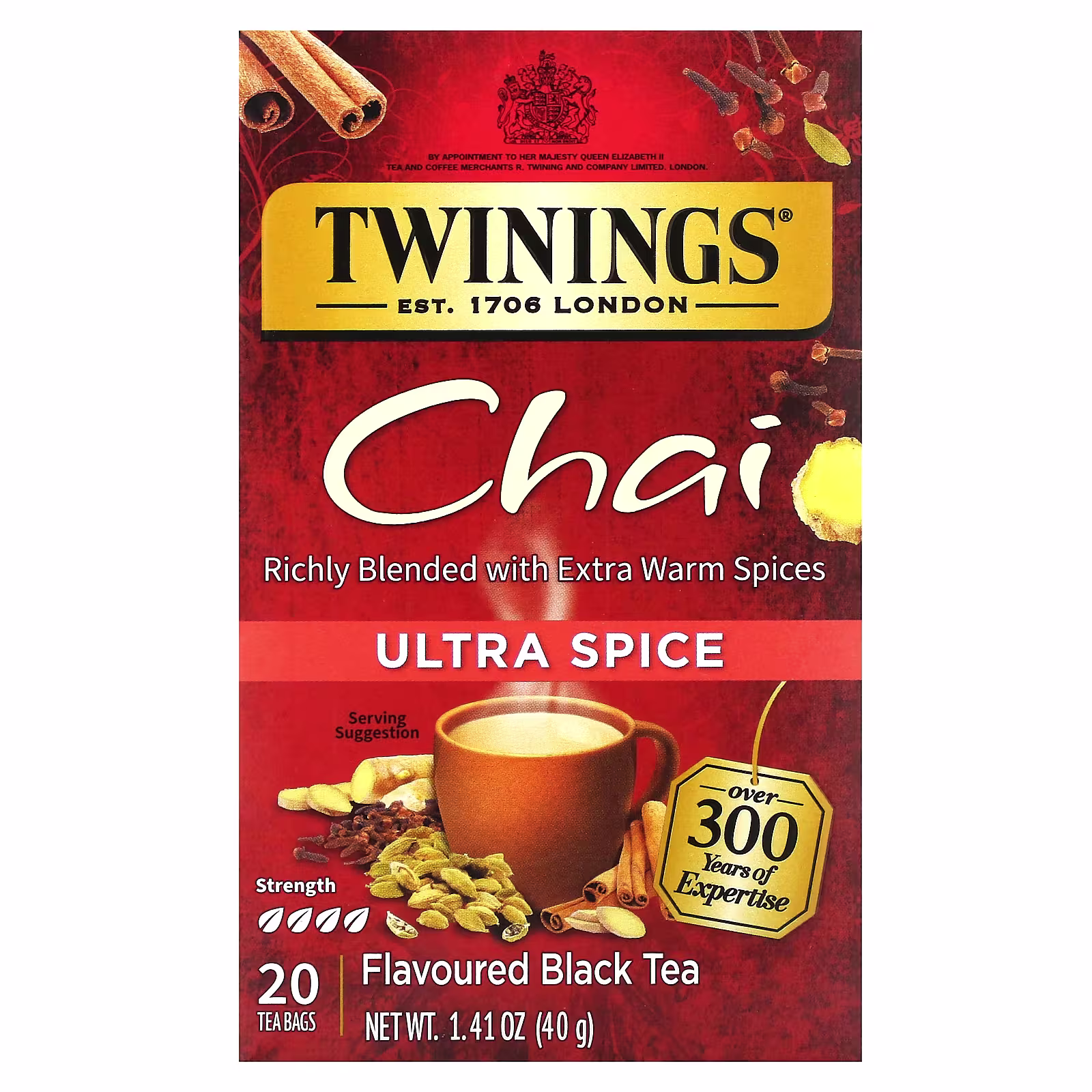 TWININGS CHAI ULTRA SPICE 20 BLACK TEA BAGS 1.41OZ